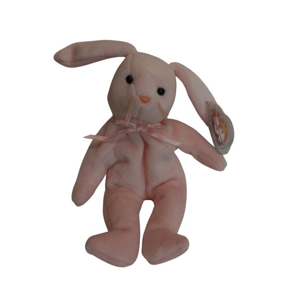 Ty Beanie Baby Hoppity Bunny Rabbit Plush Toy Pink 1996 Stuffed Animal NEW - Picture 1 of 9